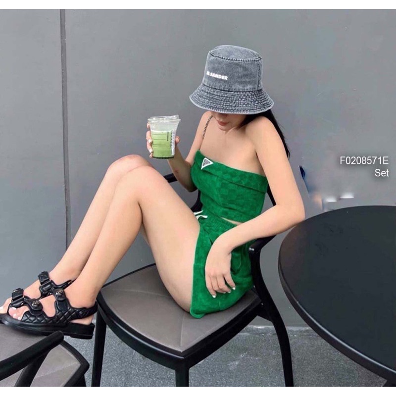 Set bộ áo ren đính nơ ngọc tay bồng kèm quần short