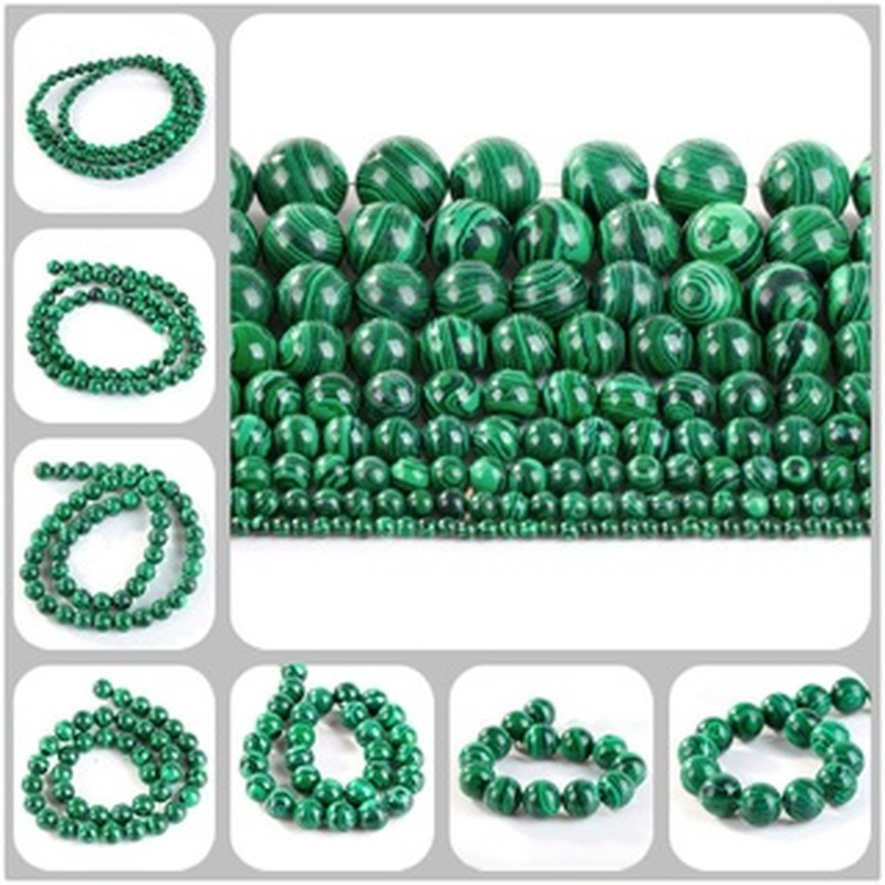Hạt đá malachit xanh lá tròn kích thước 4 / 6 / 8 / 10mm làm đồ trang sức thủ công