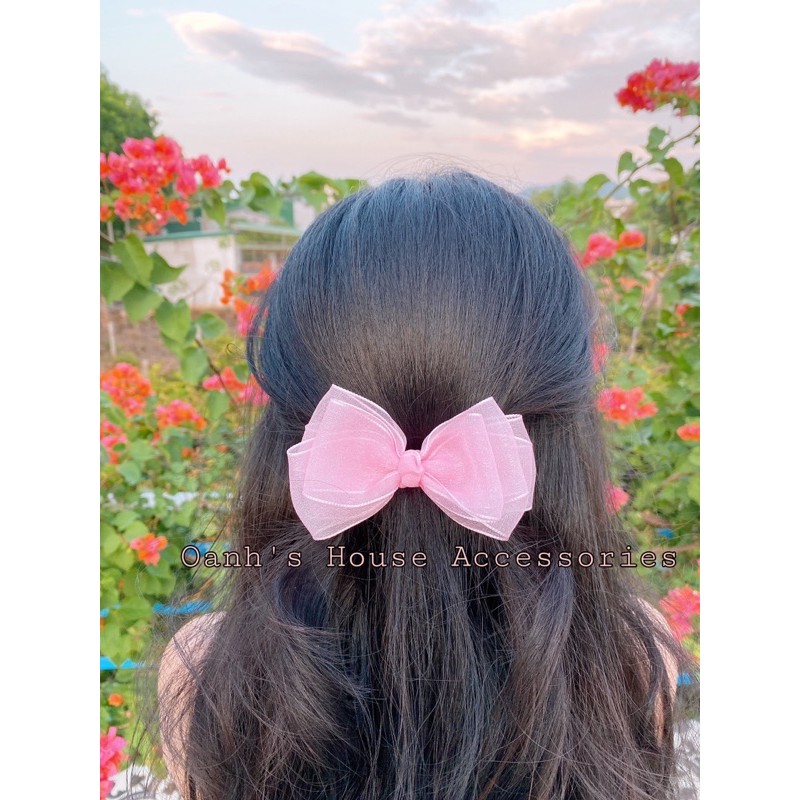 Kẹp nơ voan nhũ đơn giản xinh xắn k đuôi