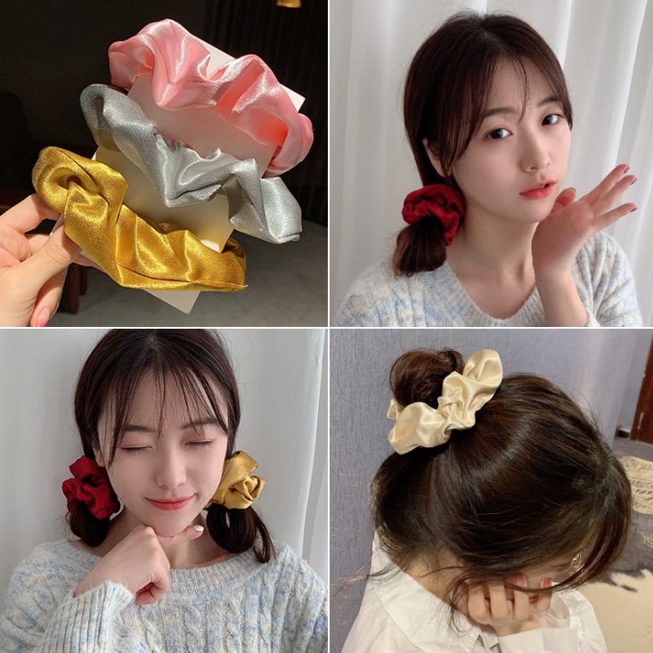 Dây buộc tóc vòng tròn to Scrunchies lụa bóng sang mịn HD45