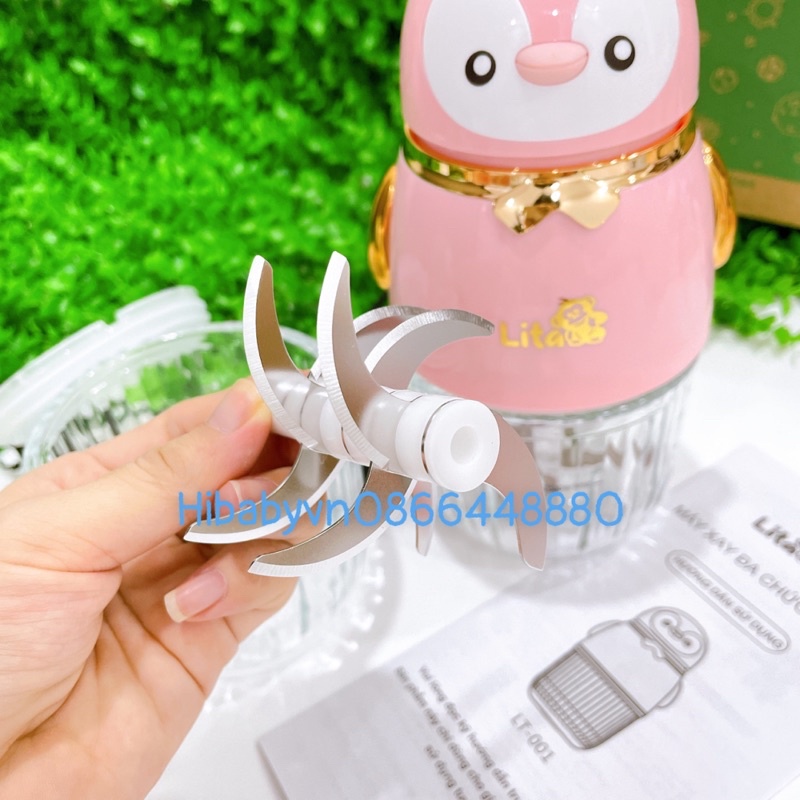 Máy xay ăn dặm đa năng Lita Chim Cánh Cụt 8 Lưỡi Cối Thuỷ Tinh