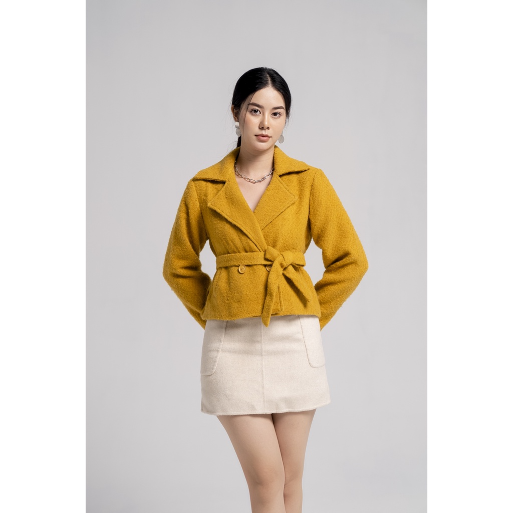Áo khoác dạ len nữ tay dài dáng ngắn Eva de Eva 21SCOE011Y