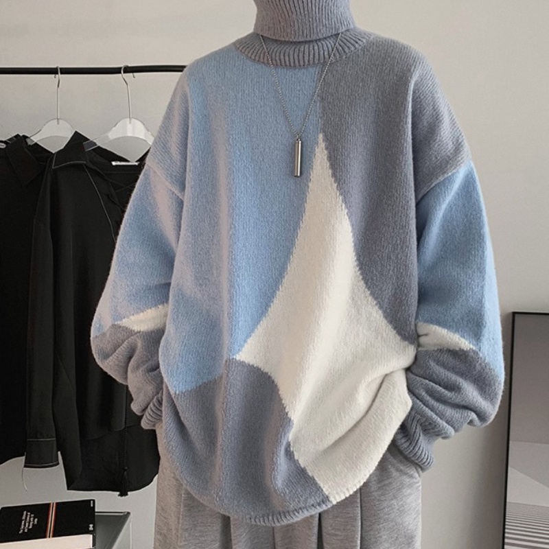 Áo sweater cổ cao dáng rộng giữ ấm thoải mái dễ phối trang phục thời trang cho nam size m-2xl