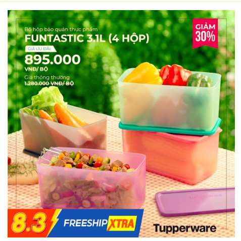 Bộ 4 hộp bảo quản thực phẩm Tupperware FUNTASTIC 3.1L 27.5 x 13.6 x 12.8cm