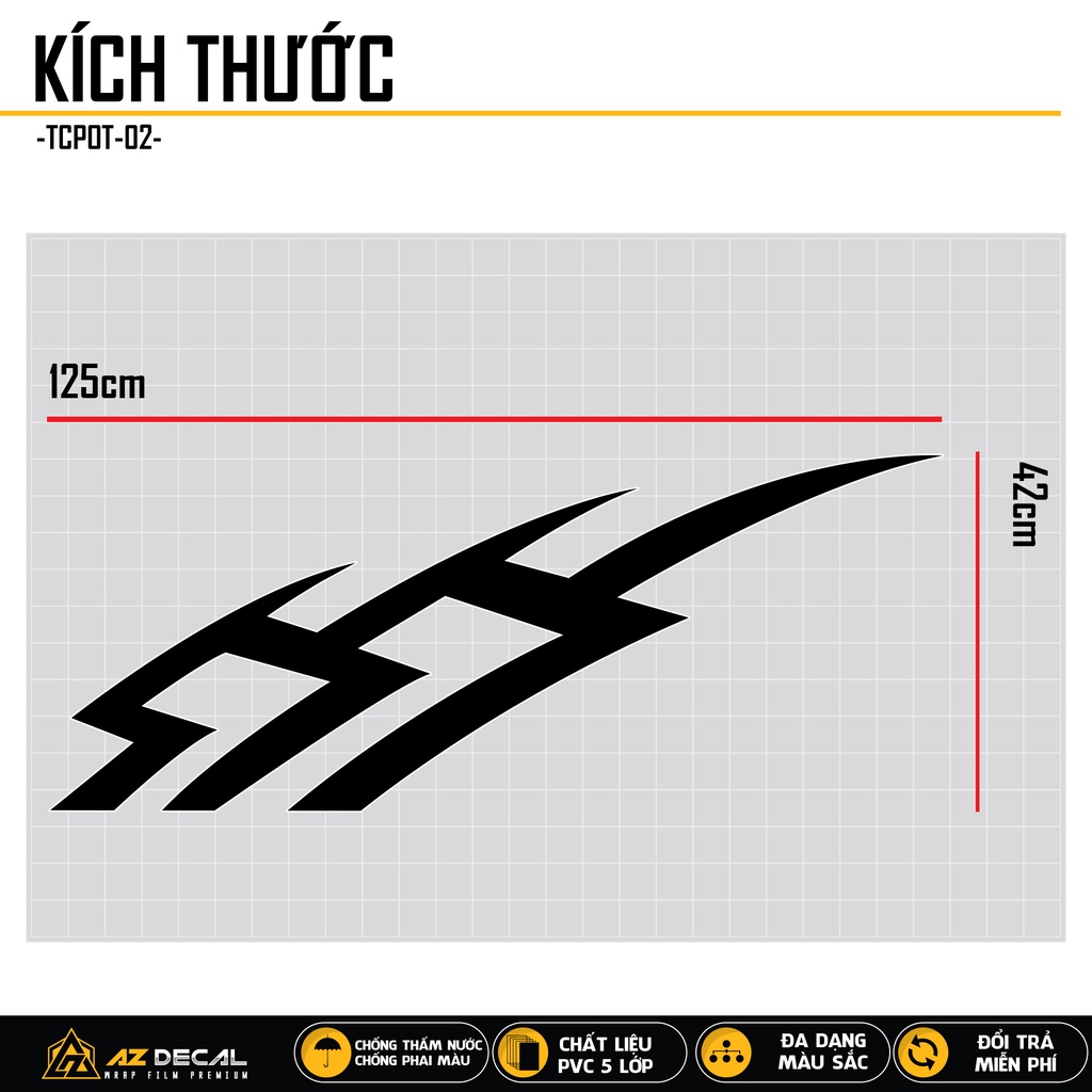 Tem Dán Nắp Capo Xe Ô Tô Xe Hơi Phong Cách Thể Thao | TCPOT-02 | Decal Dán Nắp Capo, Sườn Xe Oto Chống Nước, Bền Màu