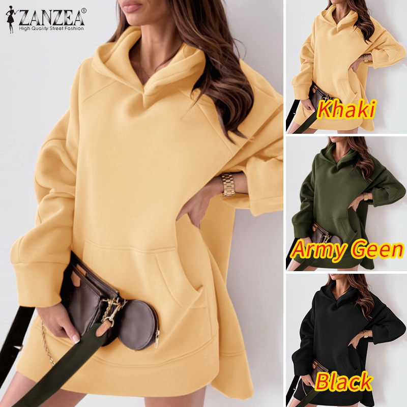 Zanzea Đầm Len Dài Tay Xẻ Tà Thời Trang Nữ Tính