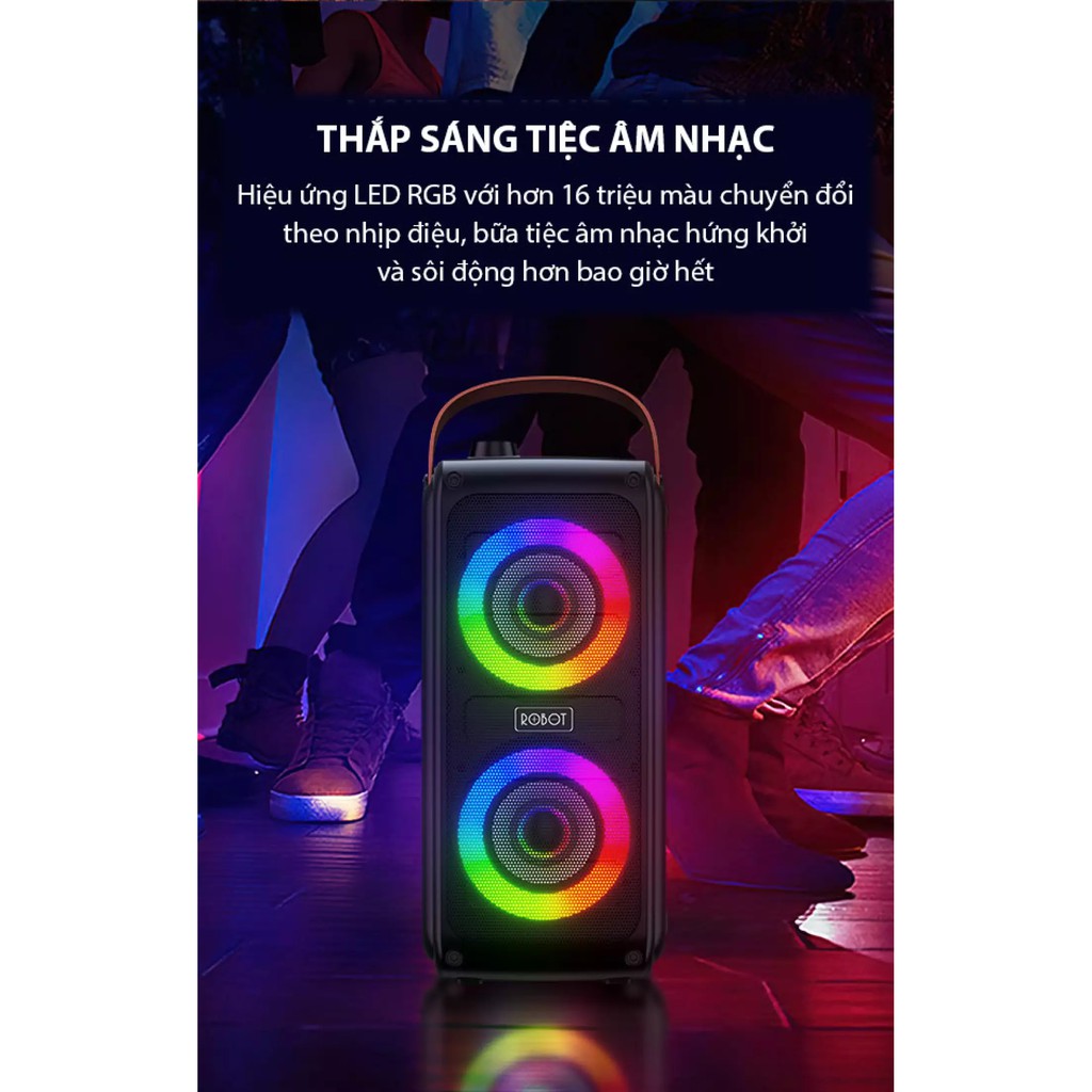 Loa Bluetooth 5.0 Loa Bluetooth Ngoài Trời Hiệu Ứng LED ROBOT RB490 - Kèm Micro Karaoke - Công Suất 20W - Pin 3000mA