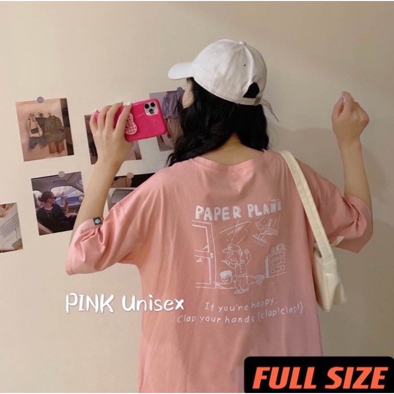 Áo thun phông logo tay Full size PINK tay lỡ form rộng PAPER PLANE Unisex
