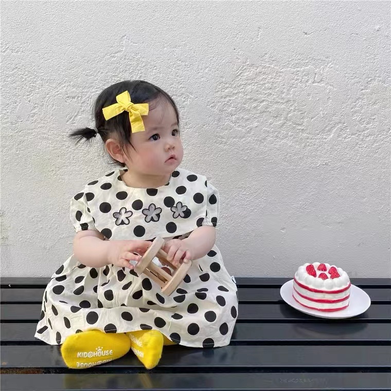 Đầm Công Chúa Họa Tiết Chấm Bi Dễ Thương Thời Trang Mùa Hè Phong Cách Hàn Quốc Cho Bé Gái
