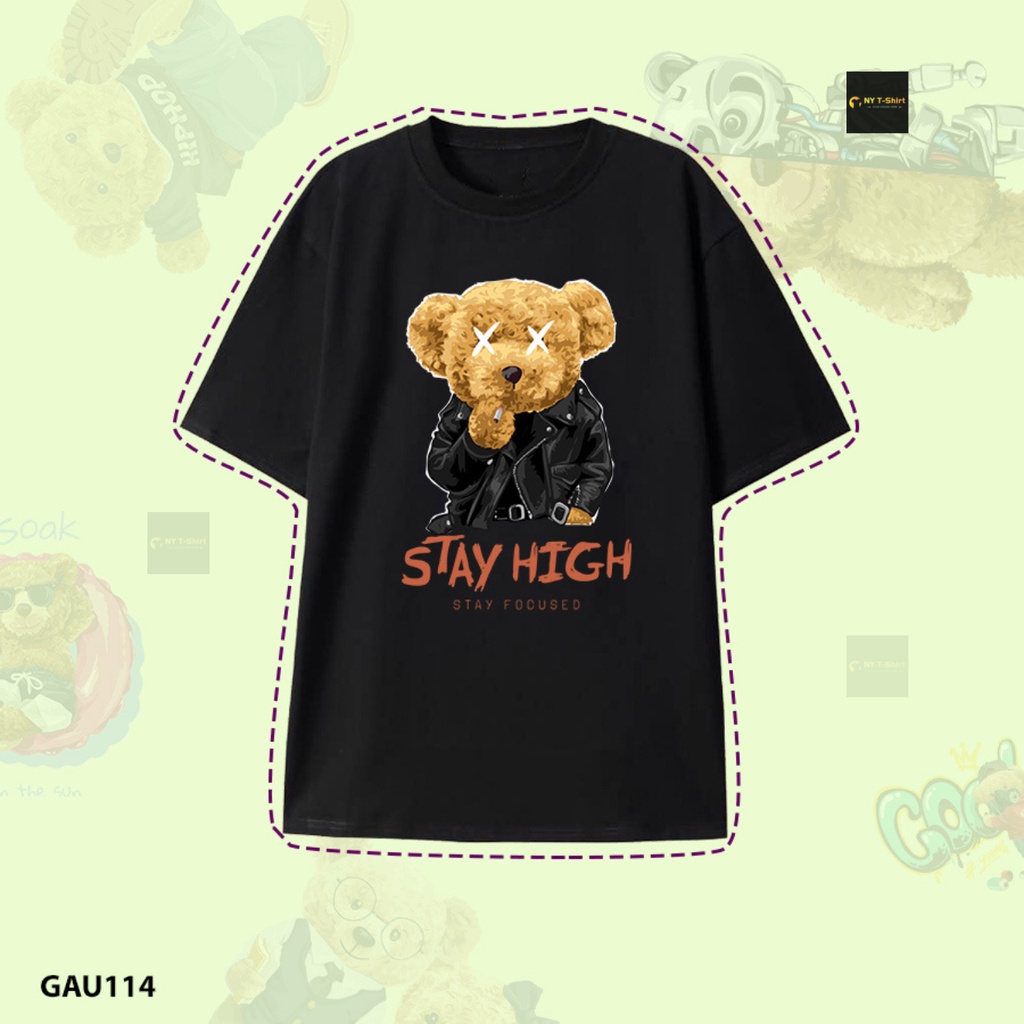 Áo GẤU Hot Trend - Vải 100% Cotton Thoáng Mát, Tay Ngắn, Nam Nữ Đều Mang Được, Size S - 5XL Mã GAU114 Form Rộng
