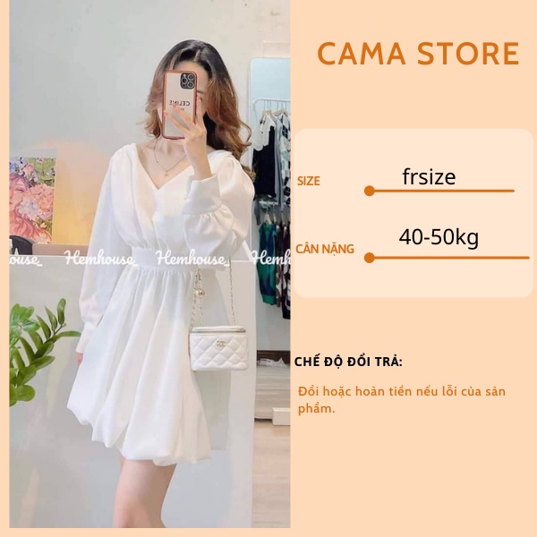 Váy trắng nữ cổ tim tay bồng phong cách hàn quốc CAMA STORE V307