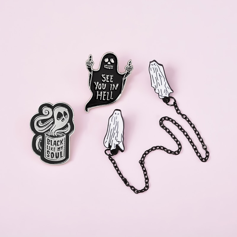 Ghim cài áo QIHE JEWELRY họa tiết các bóng ma thích hợp cho dịp halloween làm phụ kiện/ quà tặng cho bạn bè
