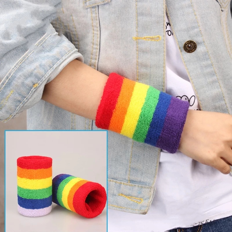 1 Băng Đeo Cổ Tay Thể Thao Co Giãn Màu Cầu Vồng Thời Trang Cho Nữ