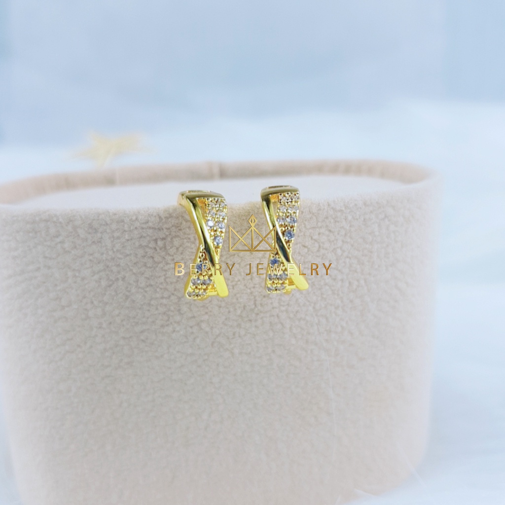 Bông Khuyên Tai Tròn, Hoa Tai Nữ Bám Sát Đính Đá, Titan Xi Mạ Vàng 24k Cao Cấp| B22V35