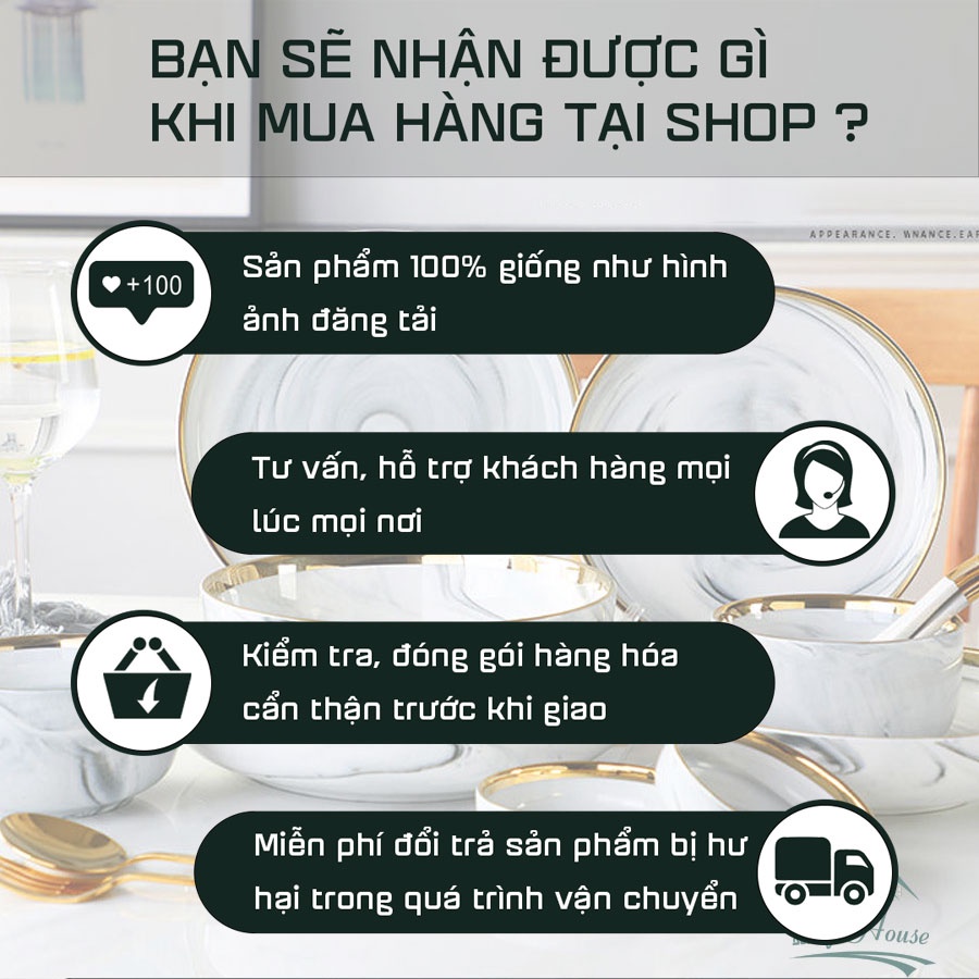 Bát đĩa sứ Vân đá viền vàng phong cách Châu Âu