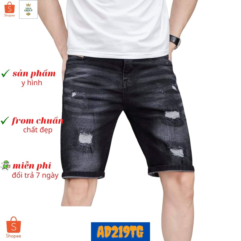 Quần short nam tenji sh219tg quần đùi nam chất bò vnxk co dãn cao cấp đen rách xước thời trang tenji store(44-70kg