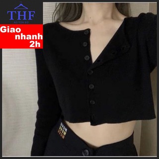 THF ÁO CROPTOP NÚT DÀI TAY THUN GÂN C1-1