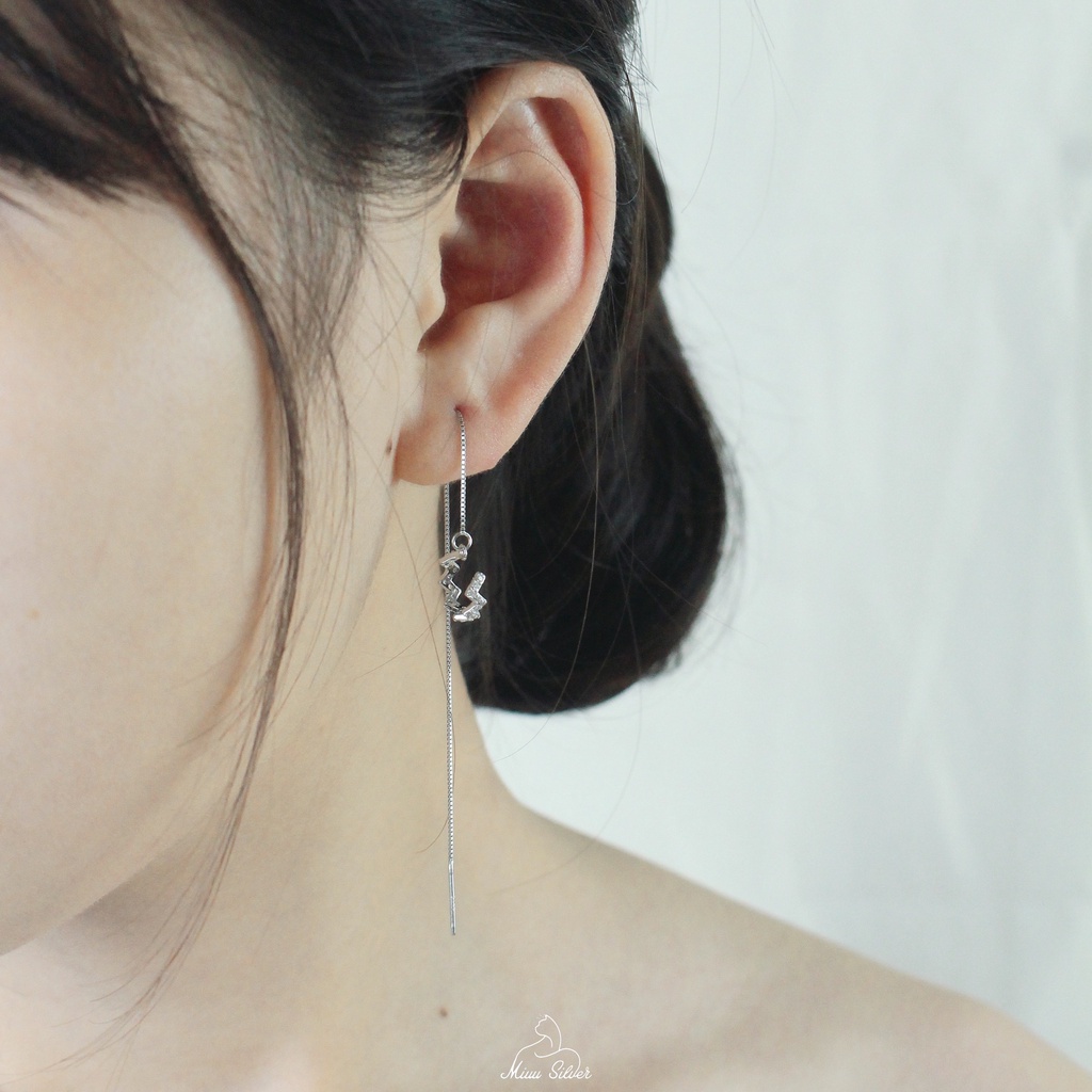 Bông tai nữ Miuu Silver, khuyên tai bạc dáng dài kẹp vành Lyly Earcuff