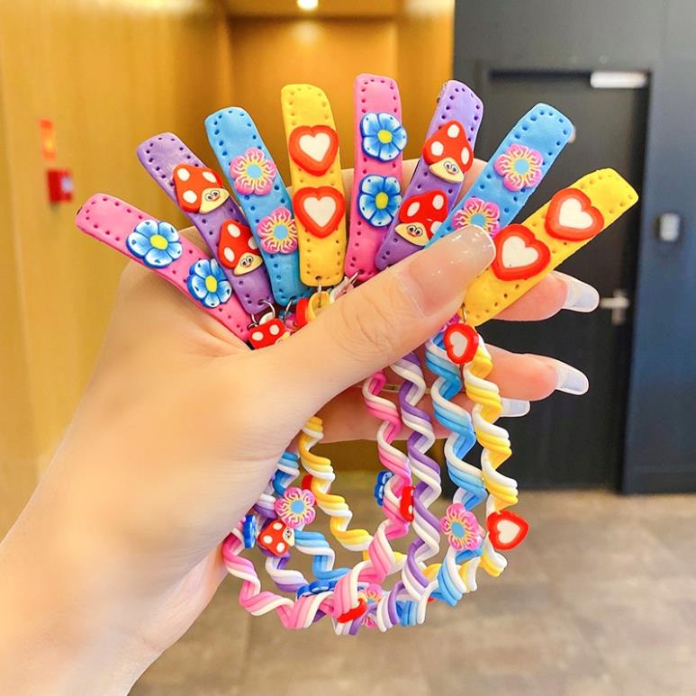 Dây quấn tóc xoắn bé gái, dây buộc tóc dạng tết nhiều màu sắc phong cách Hàn Quốc