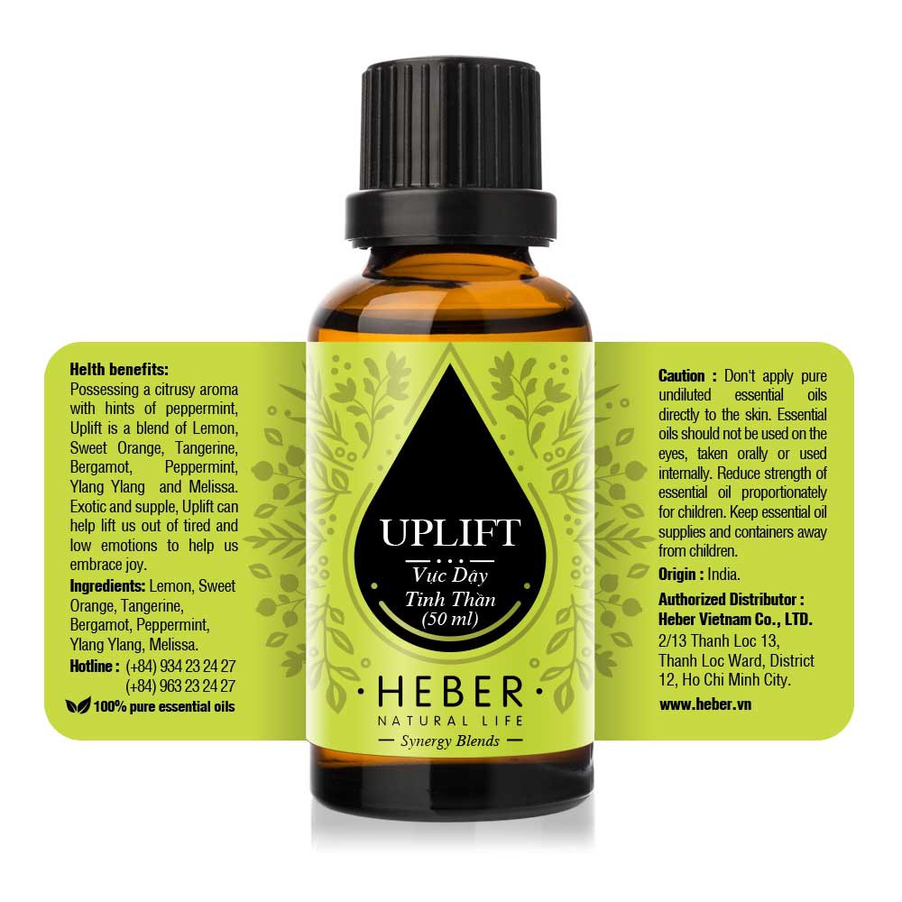 Tinh Dầu Vực Dậy Tinh Thần Heber - Uplift E.O. Blend, Cao Cấp Nhập Khẩu, Thiên Nhiên Nguyên Chất, Xông Hương Thơm Phòng