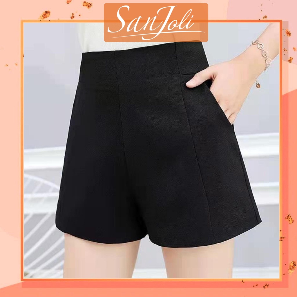 Quần Đùi Lưng Cao SanJoli Quần Short thun ngắn cạp cao ống rộng hai màu Trắng Đen QD004