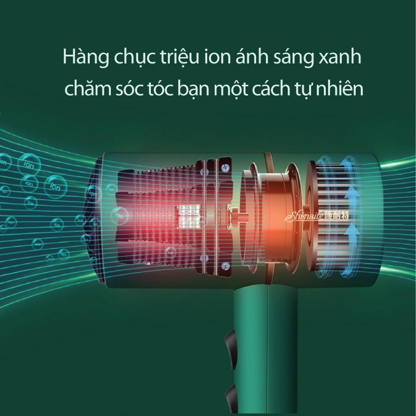 Máy sấy tóc 2 chiều nóng lạnh, sấy tóc mini Shinaite ion âm, ánh sáng xanh bảo vệ tóc - tặng kèm đầu sấy 360 độ