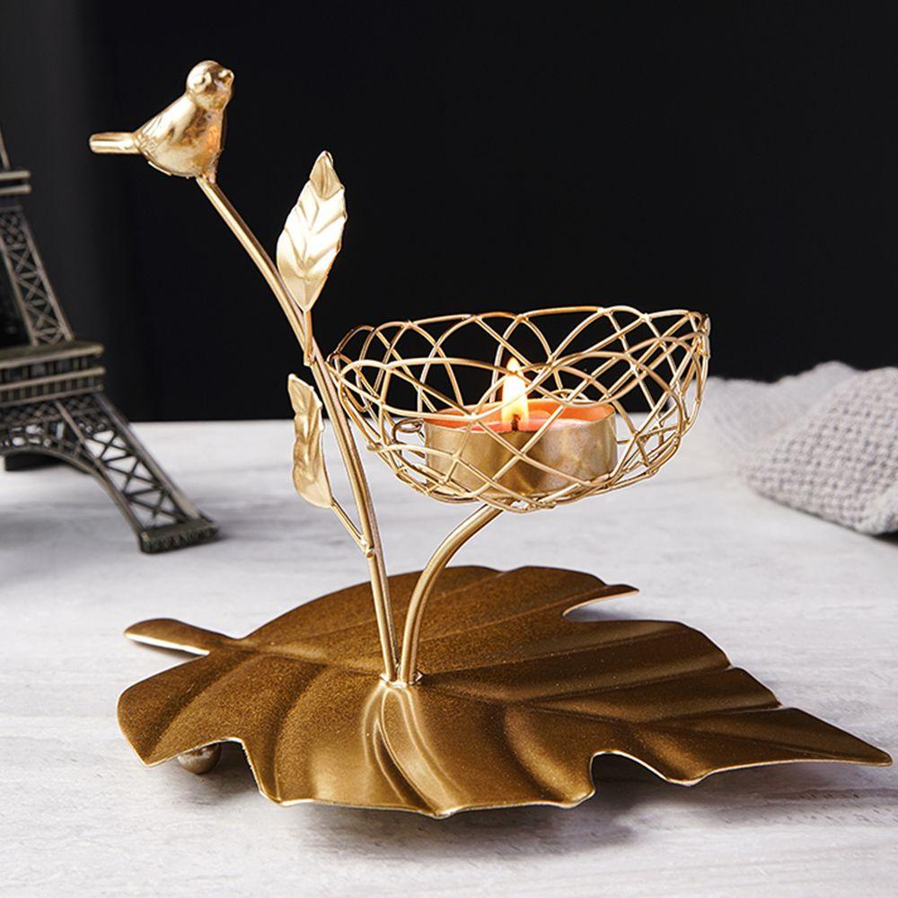 CONOPERY  Gift Bird Leaves Festival Tea Light Candlestick Candle Holder Romantic Dinner|Wedding Ornament Home Decor Home Decoration Party Supplies Pillar Craft Candelabra Vintage Metal