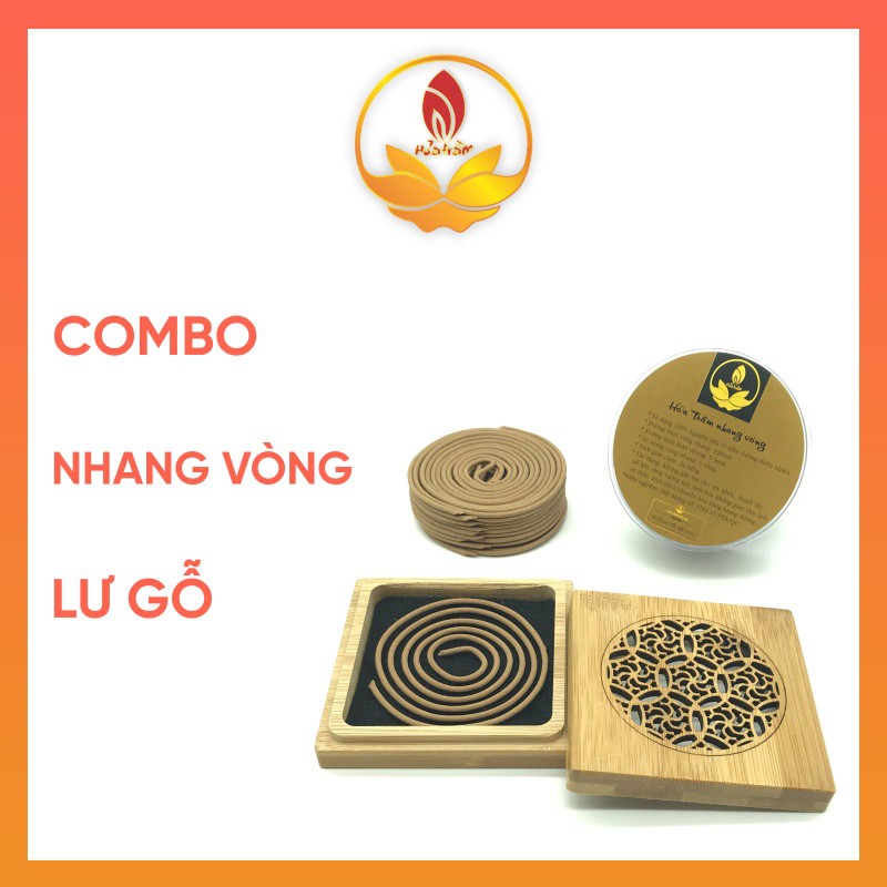 Hỏa Trầm Combo Hộp Gỗ Vuông Hoa Mẫu Đơn Xông Nhang Và Nhang Vòng Cảnh Trầm Hương