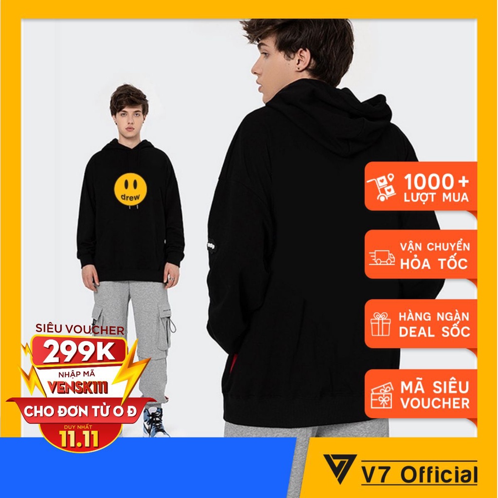 Áo hoodie basic DREW đen trắng nhiều size- dáng unisex (N86)
