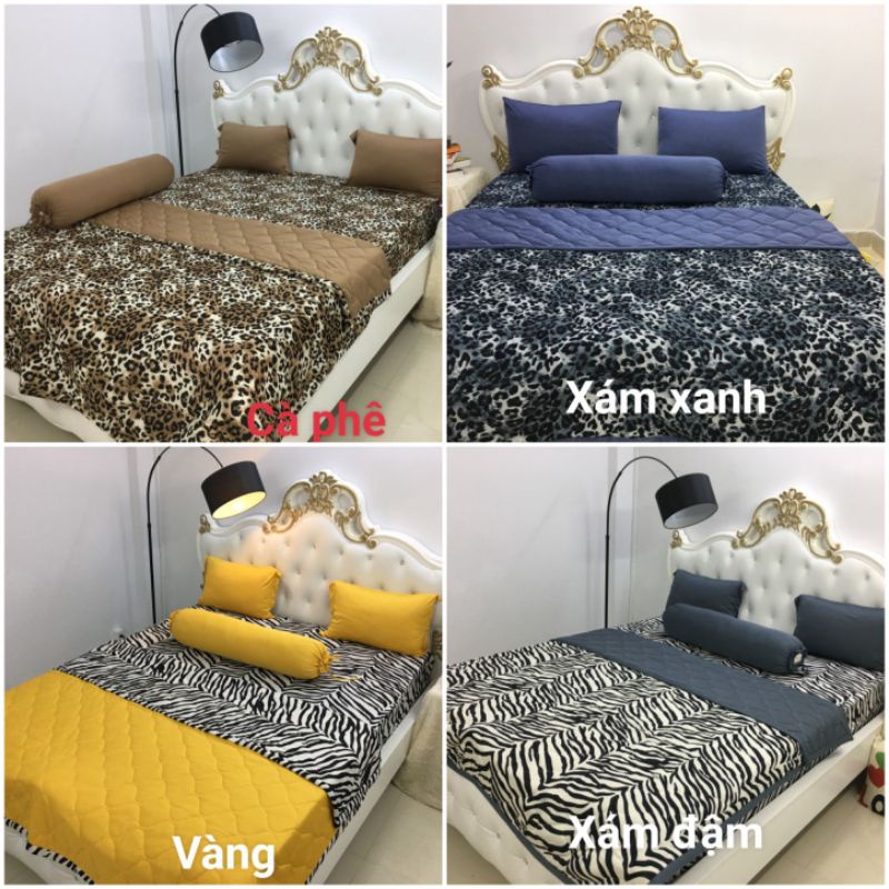 Drap Thun Màu Phối Beo Combo 4 món 1 drap 2 vỏ gối nằm 1 vỏ gối ôm