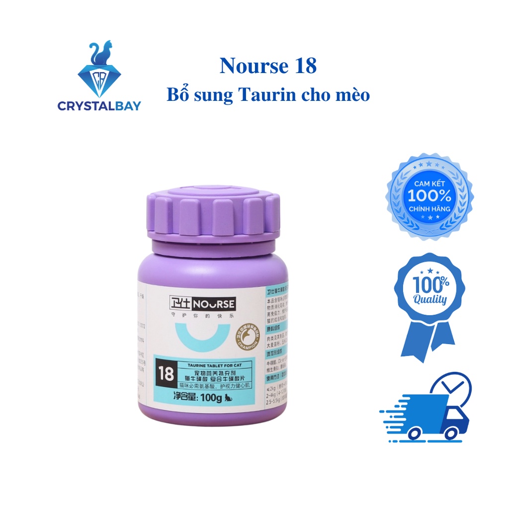 NOURSE 18 - Viên dinh dưỡng cho mèo bổ sung TAURINE hỗ trợ điều trị tim mạch, phù hợp với mèo bị chảy nước mắt