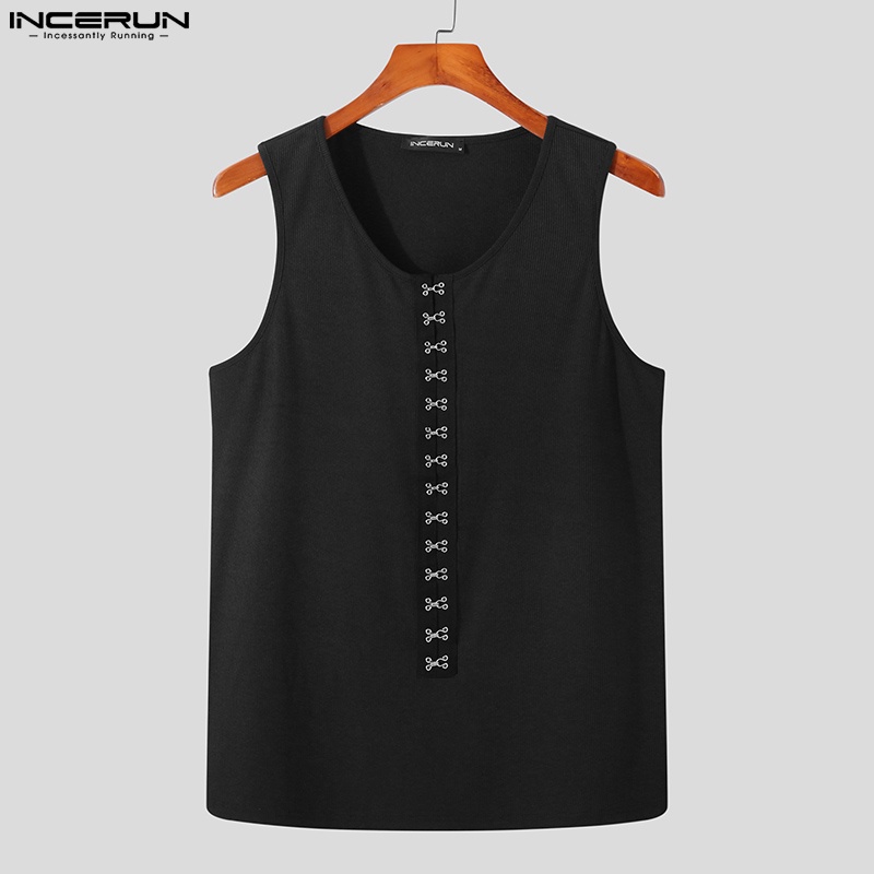 Áo tank top INCERUN trơn màu cổ tròn thời trang mùa hè cho nam