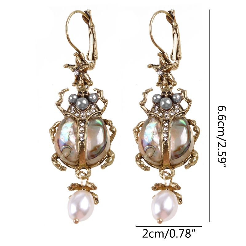 King Nice Bông Tai Thả Hình Bọ Cánh Cứng Đính Ngọc Trai Nước Ngọc Trai Tươi Tắn Abalone