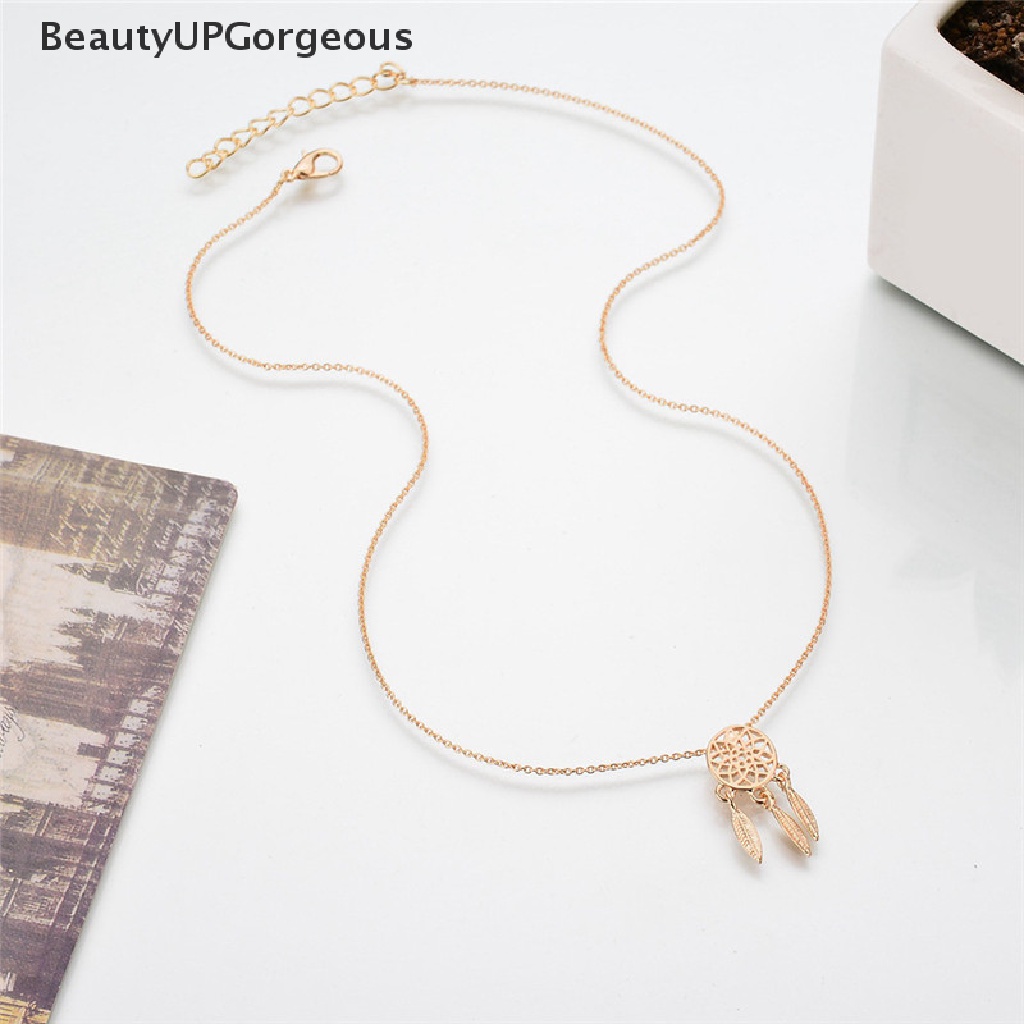 [BeautyUPGorgeous] Vòng cổ Dài Mặt Hình Lưới Giấc Mơ Phong Cách Retro Màu Vàng / Bạc Cho Nữ
