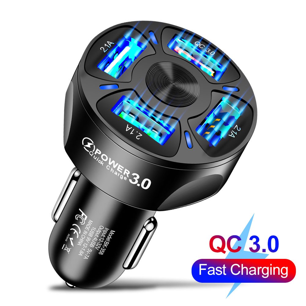 Bộ Sạc Nhanh Không Dây Usb 4 Cổng Qc 3.0 Chất Lượng Cao Cho Xe Hơi