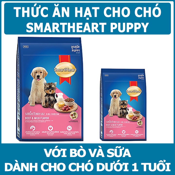 Túi 400g Thức Ăn Hạt Khô Vị Thịt Bò Và Sữa Cho Chó Con Puppy SmartHeart