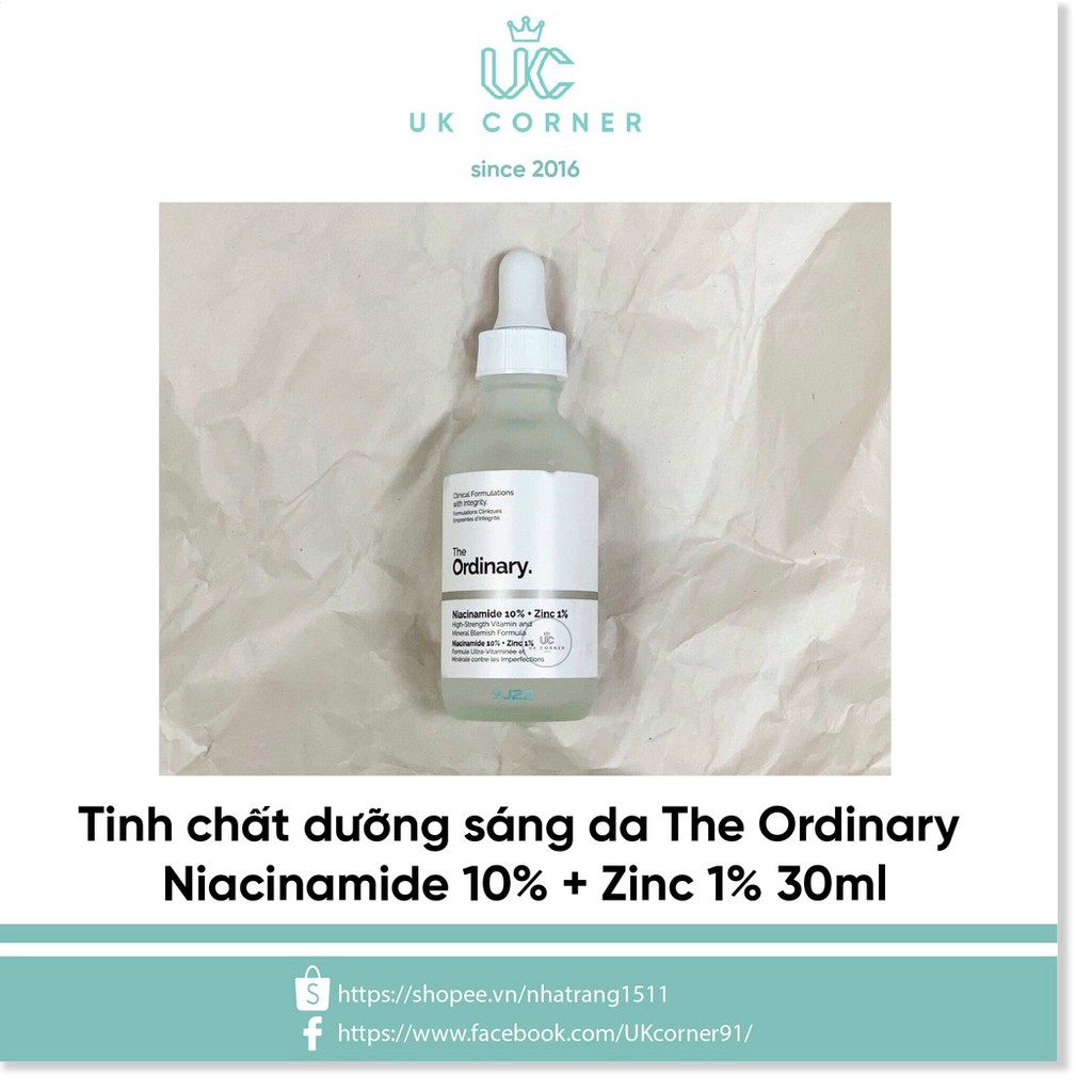 [Mã giảm giá] [Serum] Tinh chất Niacinamide (Vitamin B3) The Ordinary Niacinamide 10% + Zinc 1%