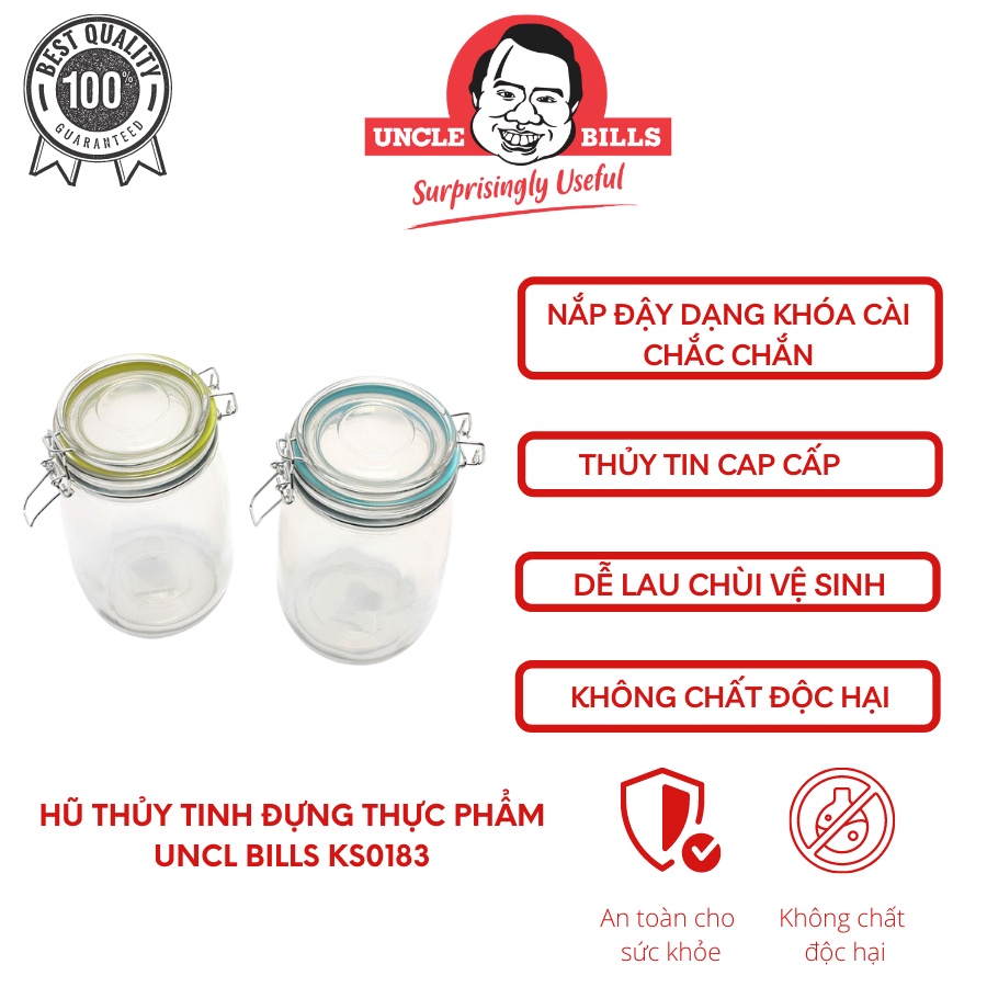 Hũ Thủy Tính Có Khóa Cài Đựng Thực Phẩm 1000ml Uncle Bills KS0183