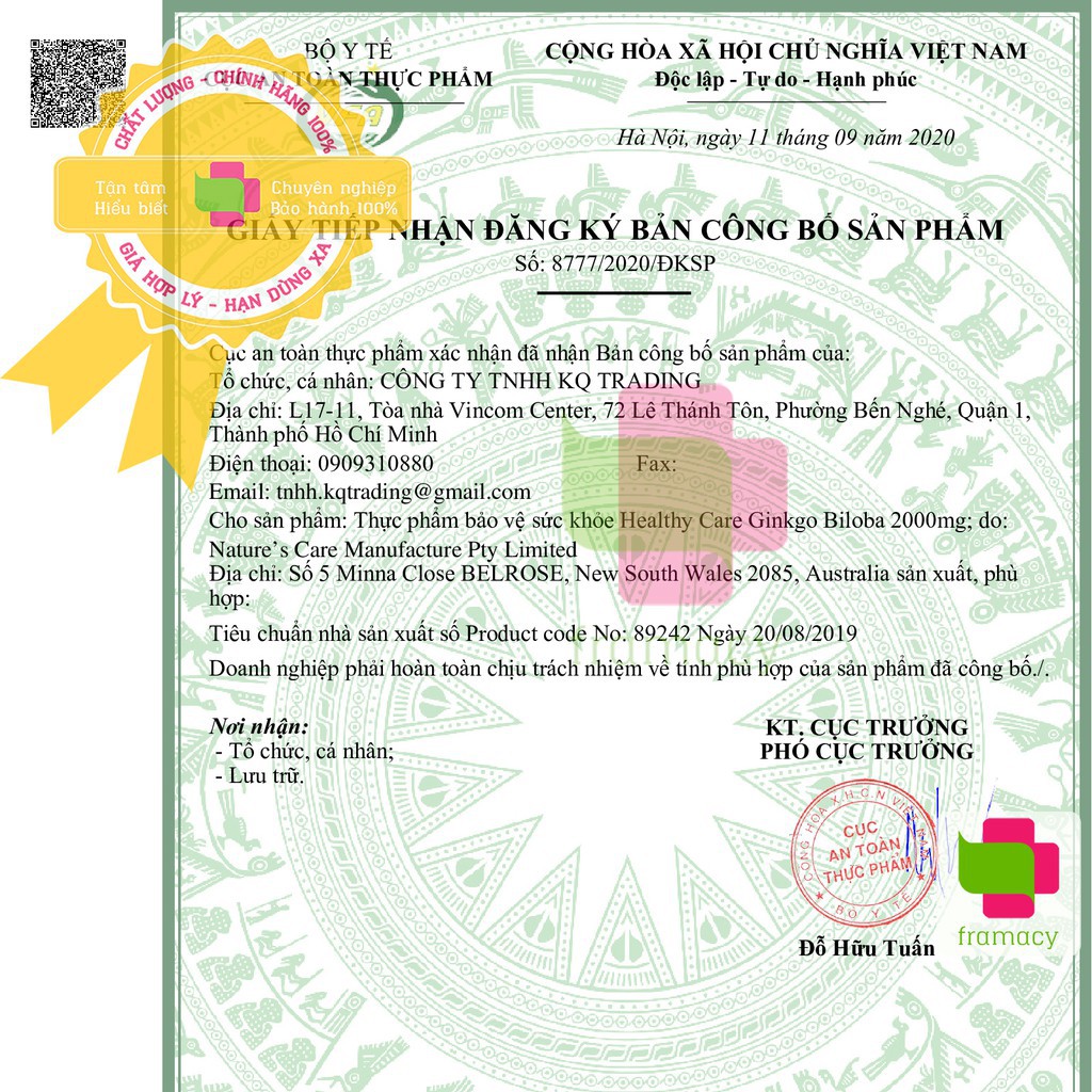 Viên uống bổ não Healthy Care/Natures Aid Ginkgo Biloba, Úc (100/90viên) tăng tuần hoàn máu não, tăng nhận thức, trí nhớ | BigBuy360 - bigbuy360.vn