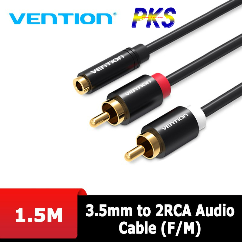 Dây cáp 3.5mm cái ra 2 đầu hoa sen RCA đực dài 1.5M mạ vàng cao cấp Vention VAB AV111