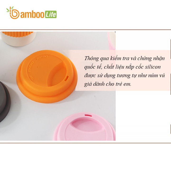 Cốc uống nước sợi tre Bamboo Life- Ly uống nước có lắp đậy dung tích 430ml chống vỡ, trơn trượt