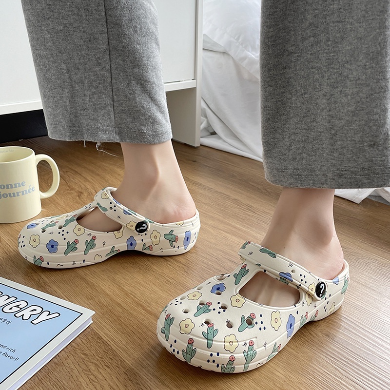 Dép crocs AYUER nhựa dẻo đế mềm chống trượt in họa tiết màu sắc thời trang đi biển cho người lớn