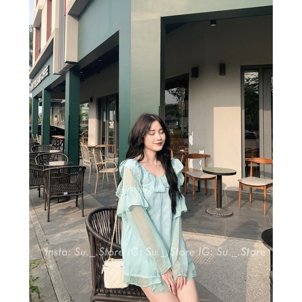Set 3in1 gồm áo voan tơ kèm áo hai dây và quần 2 tầng