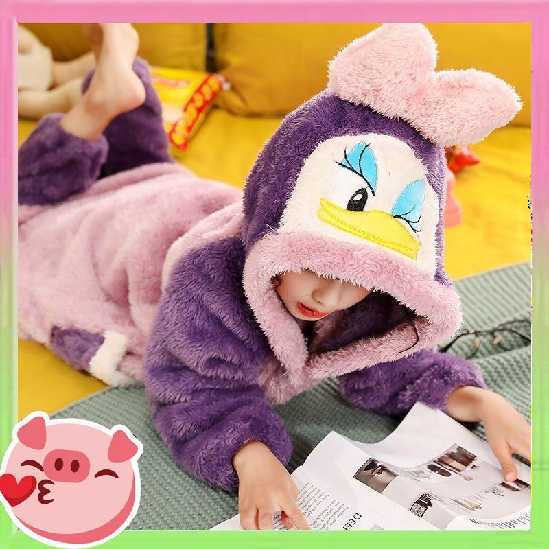 🐷Váy ngủ dài sang trọng cho mùa thu và đông, bộ nỉ hoạt hình dễ thương, đồ trẻ em
