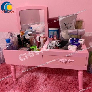 Bàn trang điểm mini ngồi bệt kèm đệm trái tim