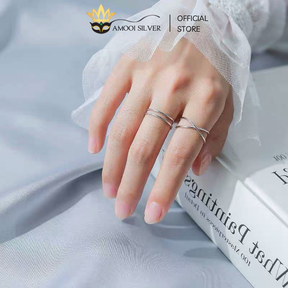 Nhẫn Bạc S925 Freesize Dáng Hở Mẫu Chéo Quả Cầu Chữ X - Amooi Silver AN65