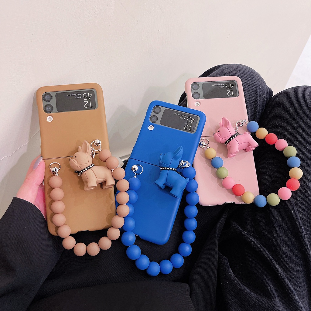 Ốp điện thoại nhựa cứng chống sốc họa tiết chó bull dễ thương phù hợp cho Samsung Galaxy Z Flip 3 5G ZFlip3