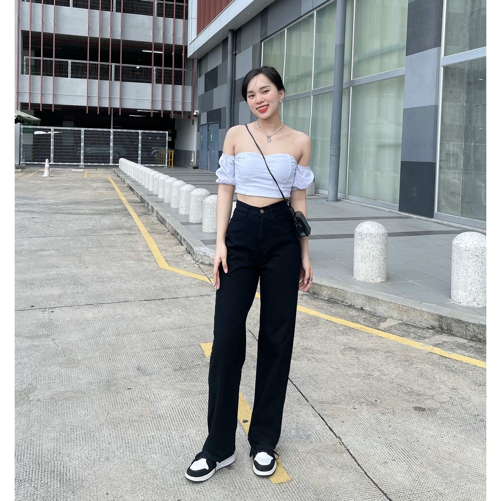 Quần Jean Ong Đứng Nữ Màu Xanh Lưng Siêu Cao Hách Dáng Shop Maika Jeans