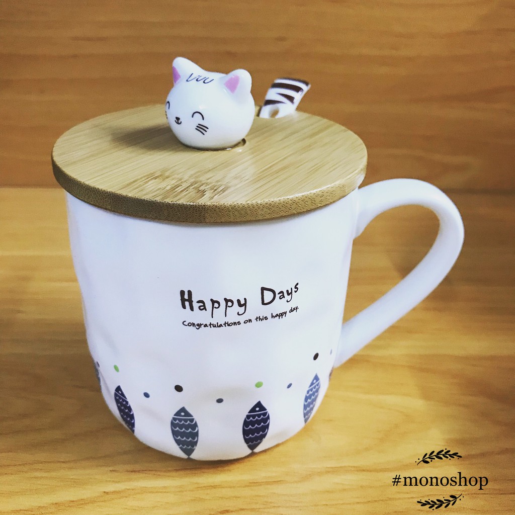 [Best seller] [Hàng có sẵn] Ly sứ nắp gỗ mèo siêu cute | BigBuy360 - bigbuy360.vn