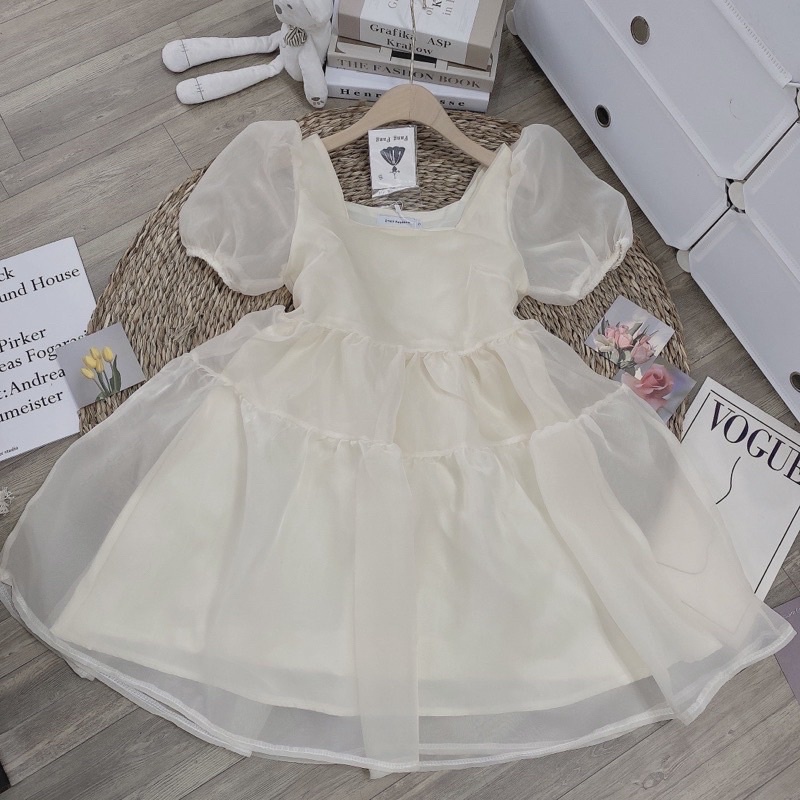 Váy babydoll tiểu thư voan tơ cổ vuông- đầm trễ vai công chúa phong cách ulzzang hàn quốc | BigBuy360 - bigbuy360.vn